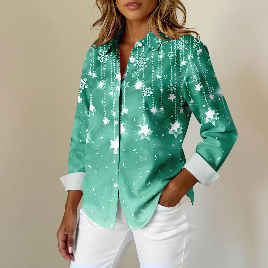 Women's Shirt Blouse Print Button Long Sleeve Casual Basic Shirt Collar Regular Top