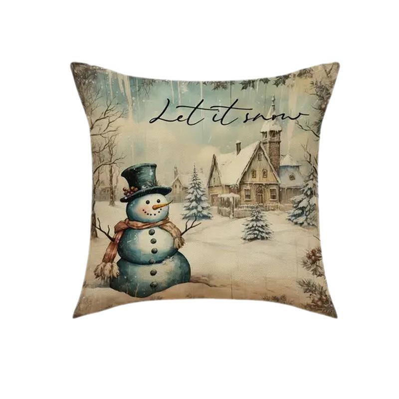 Snowman Elk Car Office Pillowcase Ins Christmas Decoration Retro Style Christmas Tree Pillowcase Sofa