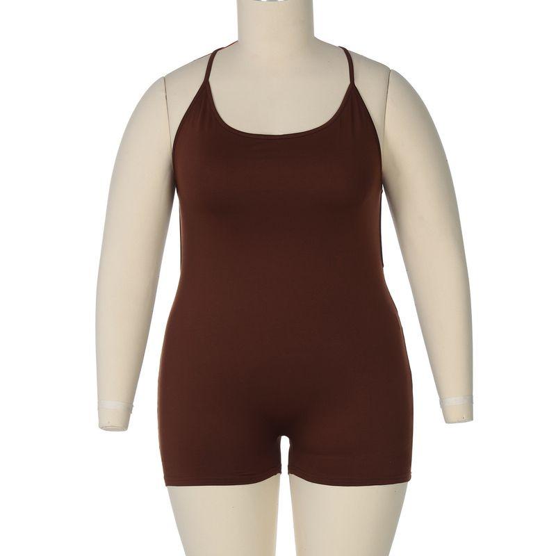

Western Style Chubby Girl Women clothes 2025 Spring and Summer New Products Fashion Sexy Backless Solid Sling Jumpsuit Foreign Trade Brown 2XL