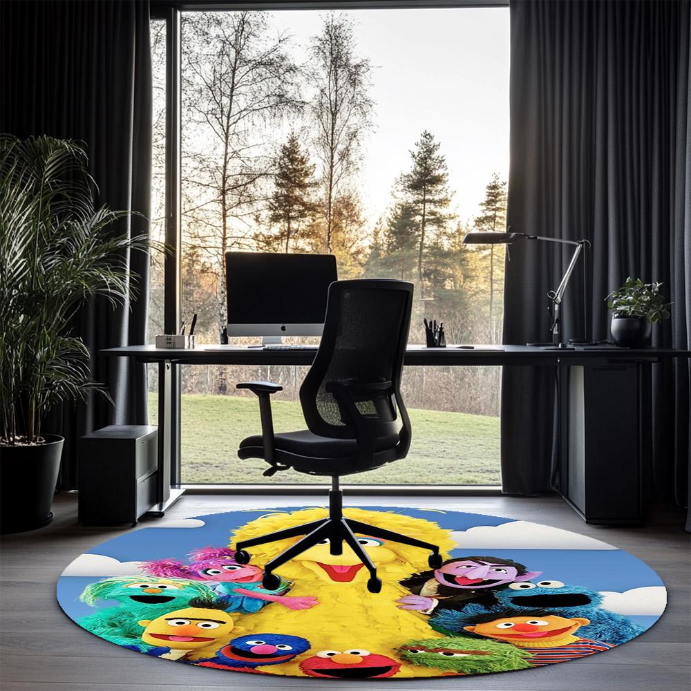 Sesame Street Printed Round Rug Carpet Chair Rug Area Rug Entryway Doormats,for Office Chair Living Room Bedroom Kitchen Room.
