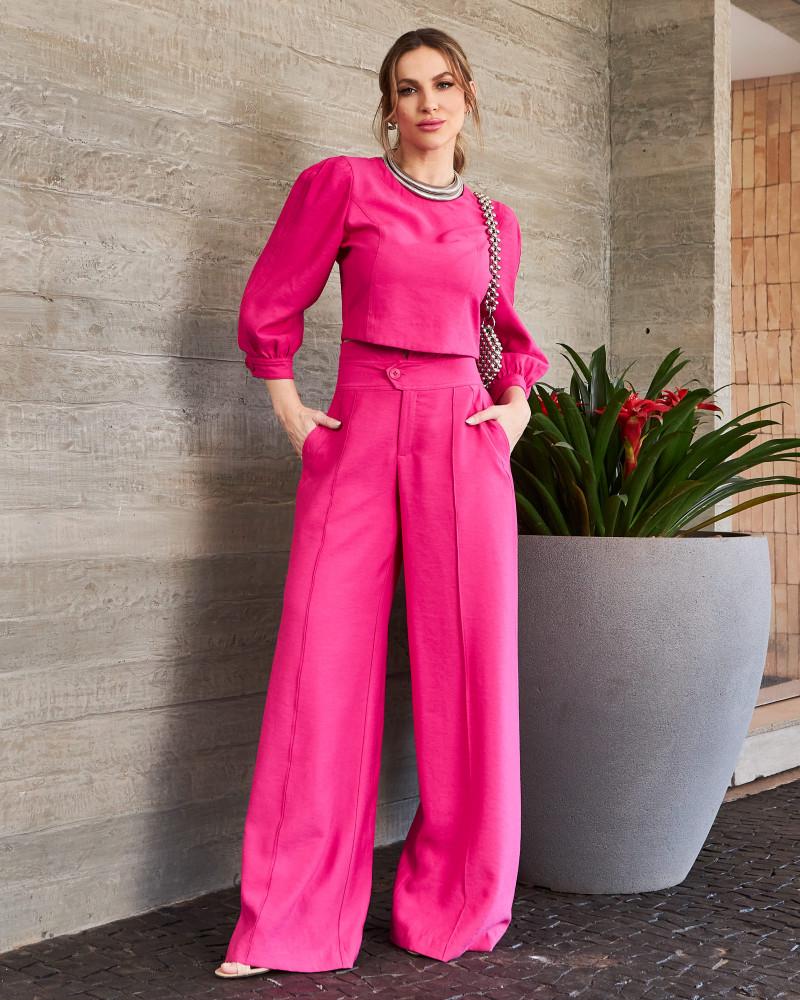 2024 Women's Fashion Two-Piece Set: Long-Sleeve Top & High-Waisted Wide-Leg Pants