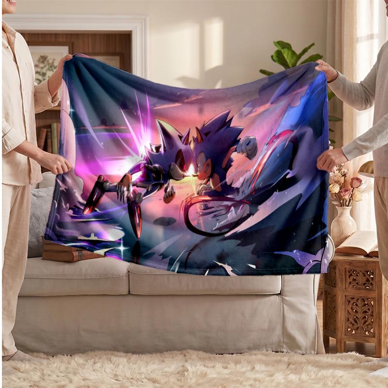 Sonic the Hedgehog Printed Flannel Blanket, Skin Friendly Warm Throw for Indoor Couch Bed Daily Use