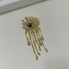 Vintage Devil's Eye Brooch Imitated Pearl Exaggerated Sparkling Rhinestone Tassel Pin Trendy Delicate Water Droplet Brooch