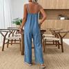 Ladies' Color Casual Fashion Wide Leg Pocket Jumpsuit