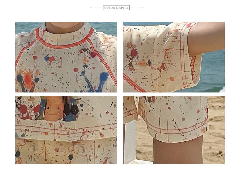 Colorful Cartoon Swimsuit Set for Kids: Short Sleeve Top & Shorts - Perfect for Beach or Hot Spring Adventures