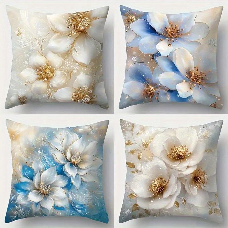 

4 Piece 2D Flat Digital Single Sided Printed Non Embroidered Floral Polyester Pillow Covers Machine Washable For Daily 35x35cm 4pcs