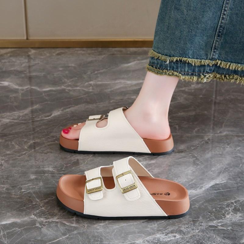 Classic Cork Sandals For Women Men Fashion Soft Thick Sole Cork Slippers Summer Beach Sandals Home Open Toe Flat Sandals