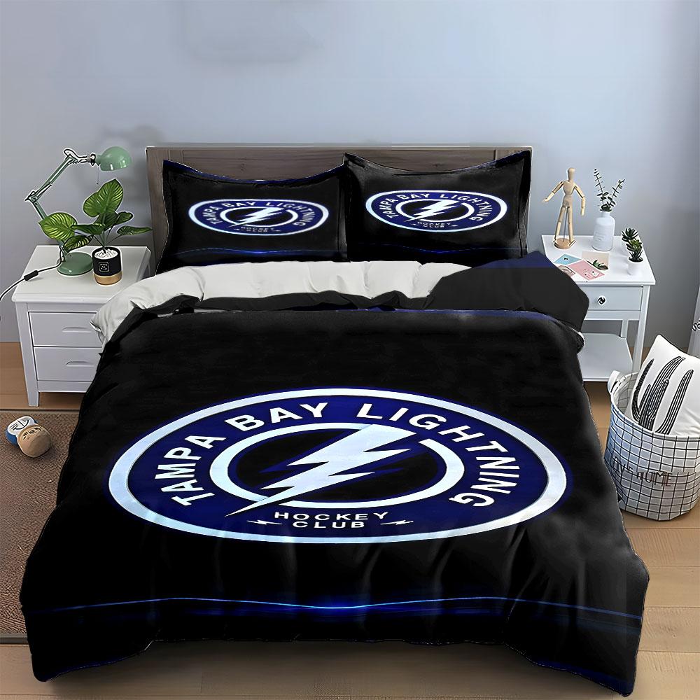 Tampa Bay Lightning Hockey Logo Design Print Bedding Set Duvet Cover Pillowcases (1* Duvet Cover 2* Pillowcases Do Not Include Comforter)