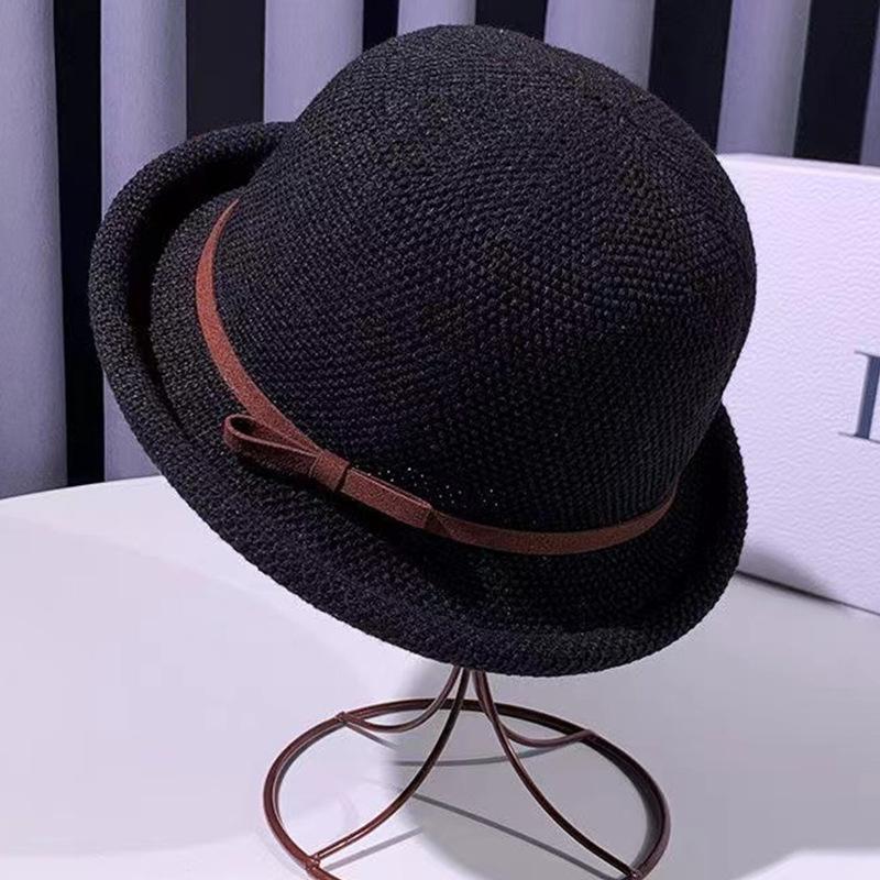 Dámský slaměný klobouk s ohrnutým okrajem Klasický klobouk typu bowler Sluneční klobouk s mašlí prodyšný Letní plážový klobouk