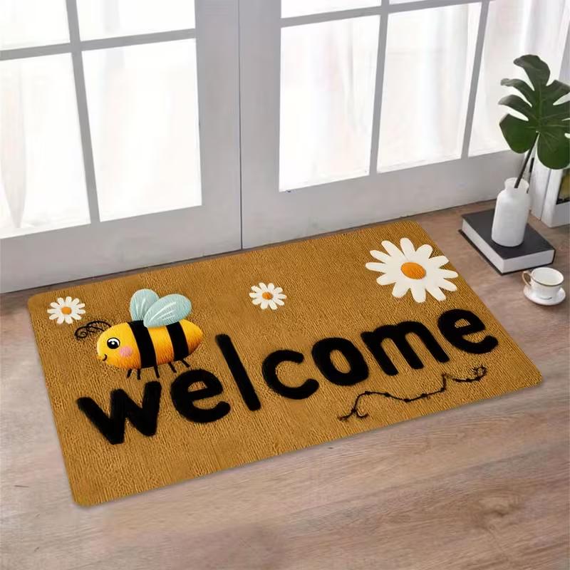 

Welcome Daisy Doormat - Machine Washable Polyester Door Mat Rectangular Indoor and Outdoor Entrance Rug for Home Deco 40x60CM