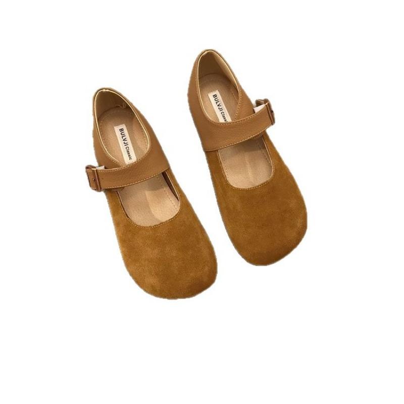 Retro style Mary Jane shoes women's autumn new one-pedal thick-soled flat-soled non-slip big head leather shoes