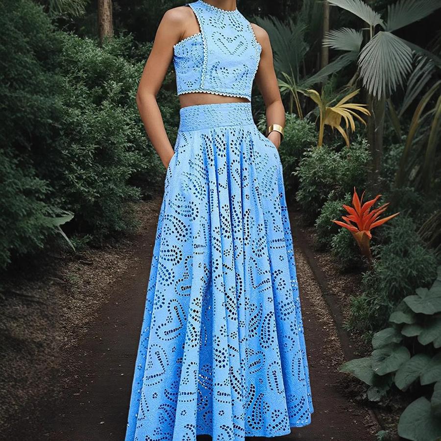 Women's Casual Fashion Sleeveless Pocket Long Dress One-Piece Set Outfit