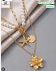Layered Starfish Flower Pendant Necklace Set with Pearl Beads Gold Tone Chain Multi Strand Beach Style Jewelry for Women