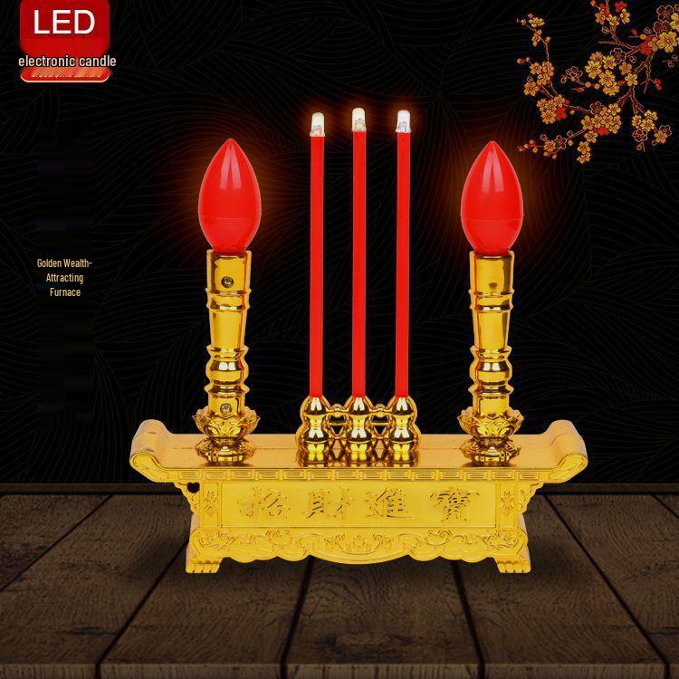 Dual-Use LED Incense & Candle Holder for Ancestor Worship (Battery-Free)