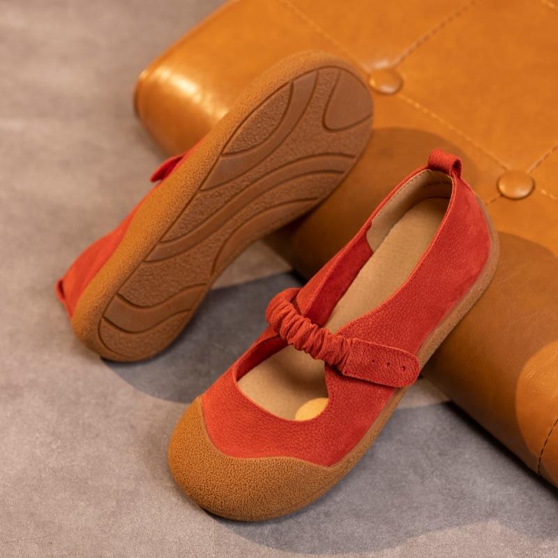 Literary leather grandma shoes flat heel soft sole doll shoes comfortable single shoes women's cowhide women's shoes