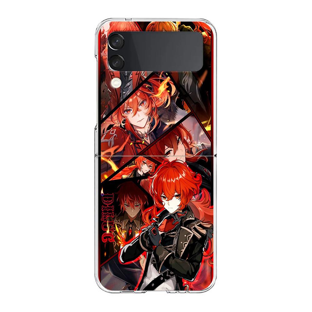 

Phone Cover For Samsung Galaxy Z Flip 7 6 5 4 Case Transparent For Samsung Z Flip 3 Hard PC Foldable Bags Genshin Impact Pattern for Samsung Z Flip