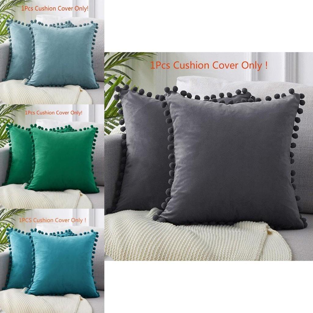 Luxurious 45x45cm Pom-poms Cushion Cover In Soft Velvet For Elegant Home Dcor