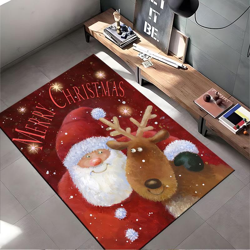 Santa and Reindeer Christmas Rug suitable as a non-slip mat for the living room or bedroom sofa