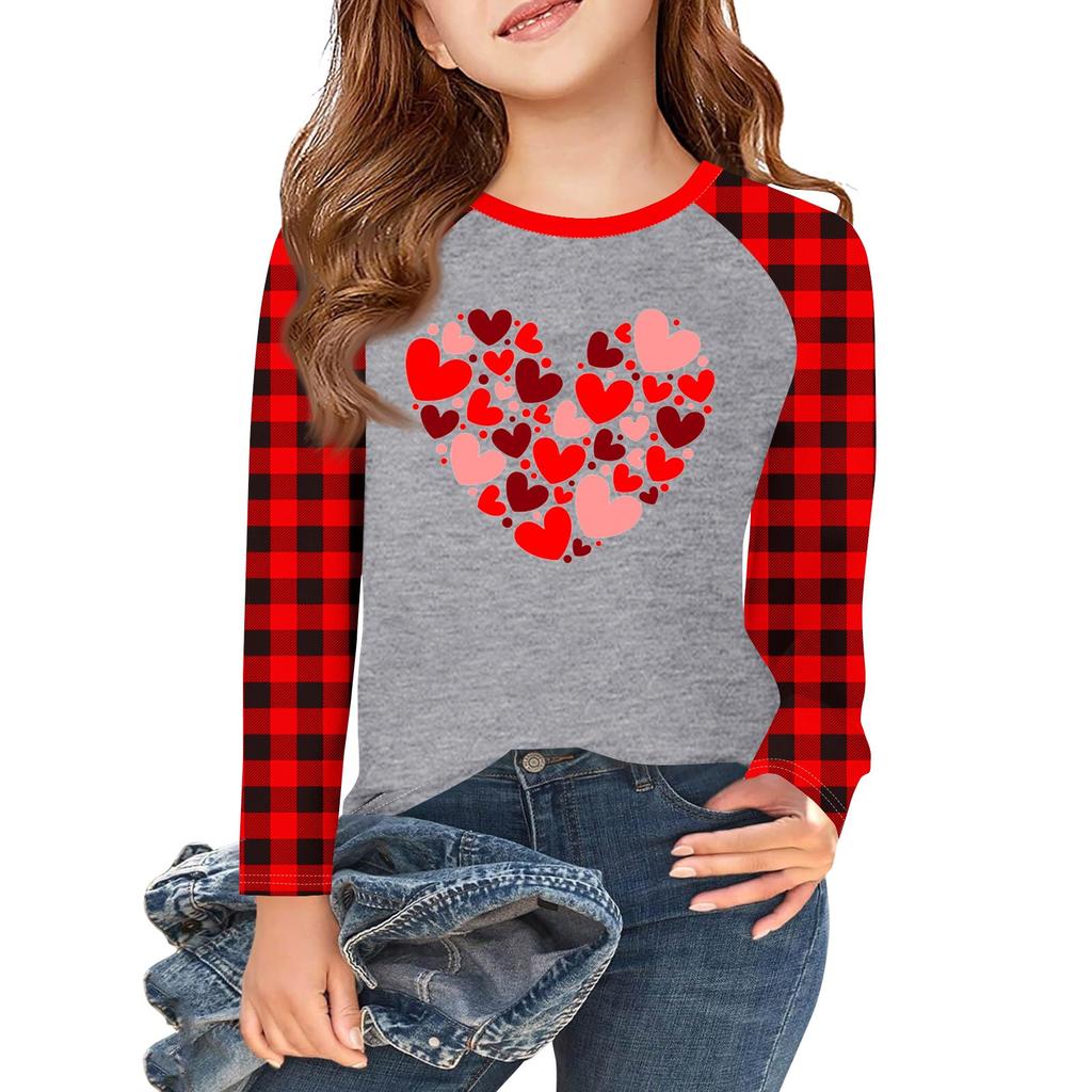 Mädchen Langarm Liebe Valentinstag T-Shirts Kinder Herbst Oberteile Rundhals Basic T-Shirts 5-14J