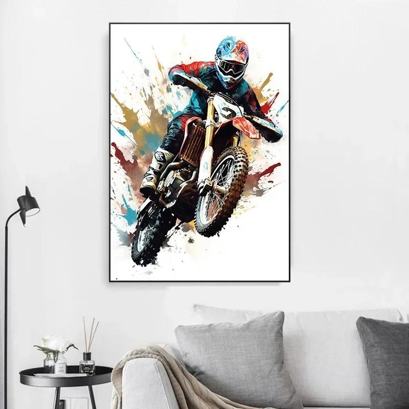 Watercolour Dirt Bike Motocross Posters Prints Canvas Painting Motorcycle Motorbike Wall Picture for Room Home Decor Biker Gift