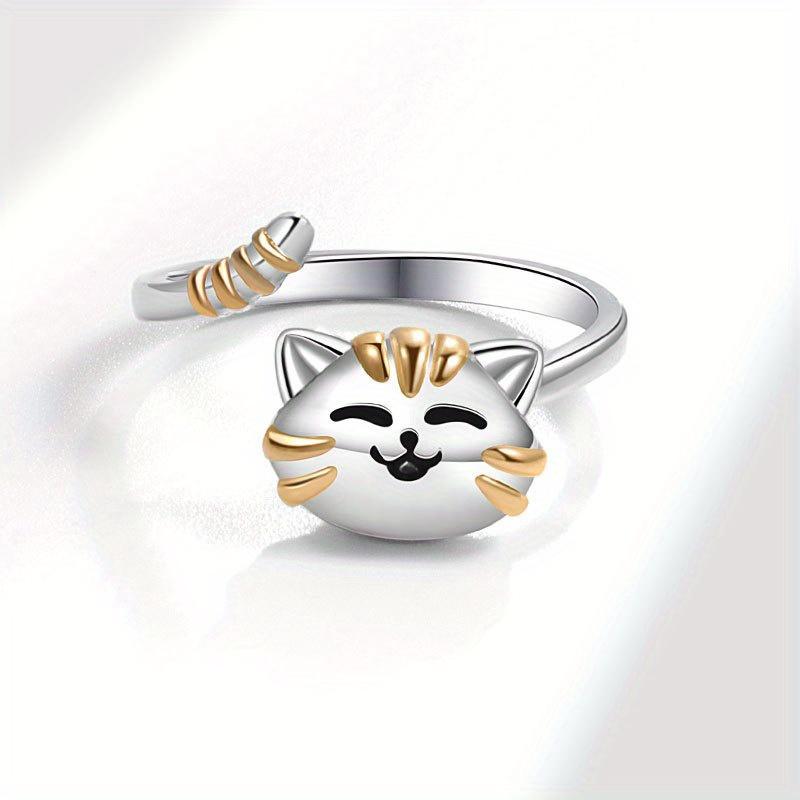 Cute Cat Spinning Ring, Animal Cat Relieves Stress and Anxiety with An Open Mouth Ring, Popular Jewelry.