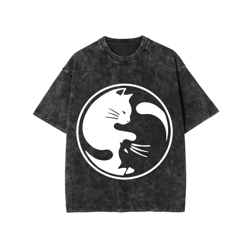 Vintage Cartoon Cat T-Shirt Minimalist Animal Graphic Tee Men’s Women’s Oversized Crew Neck Short Sleeve for Casual Outings Daily Wear Cool Top