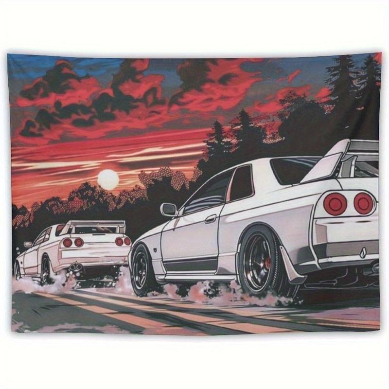 1pc, 2Dflat, Japanese Retro Racing Wall Hanging Banner – Vibrant Sunset Scene, Suitable for Bedroom/Dormitory Decor, wsj