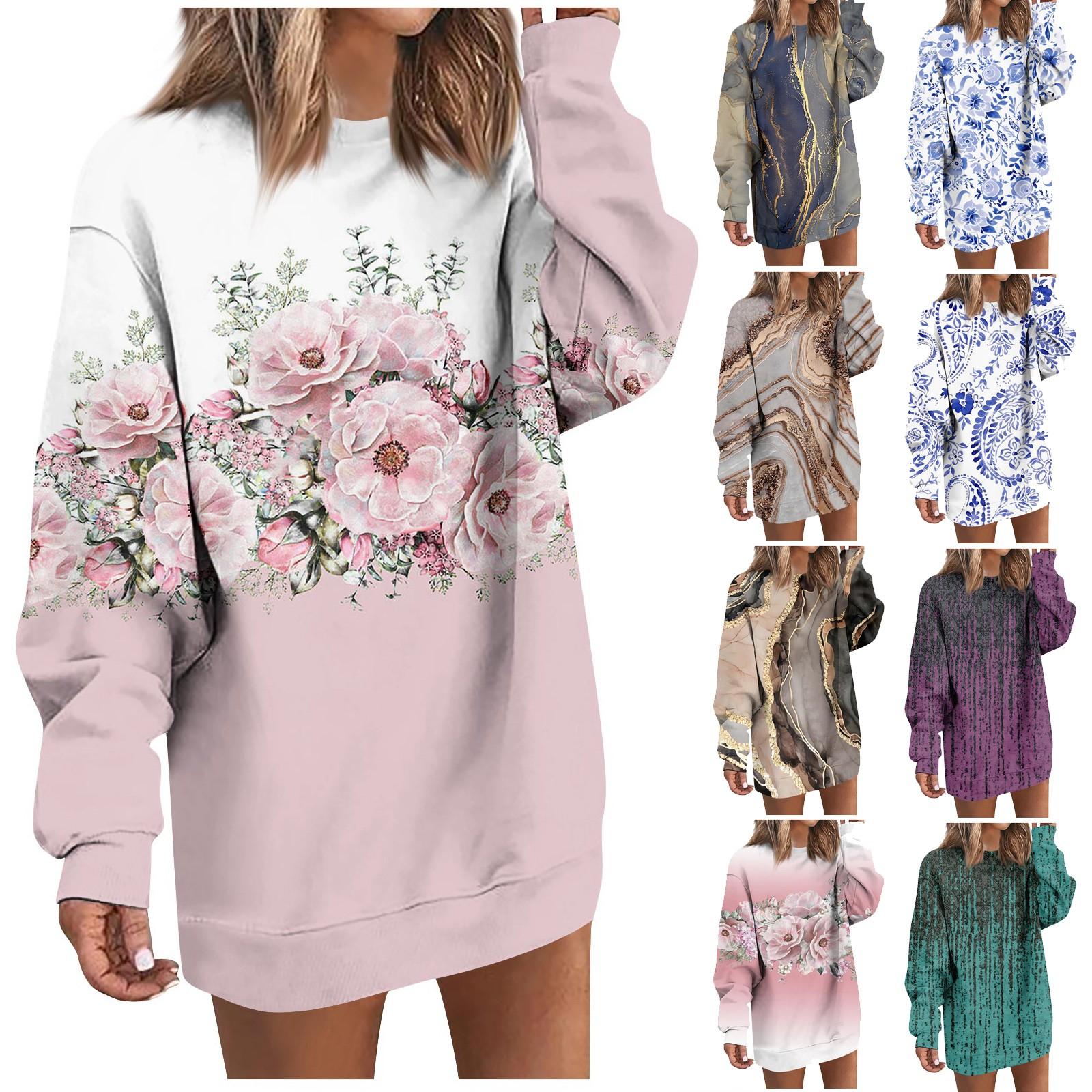 

Женское повседневное модное платье с длинным рукавом с круглым вырезом и принтом