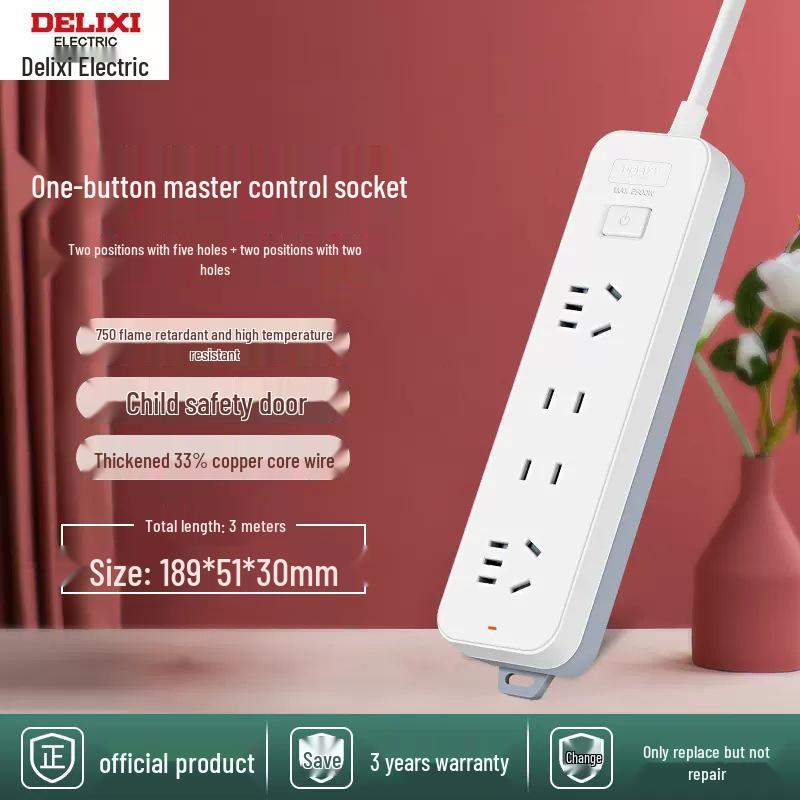 Delixi Multi-functional Power Strip with New National Standard Extension Cord for Household Use