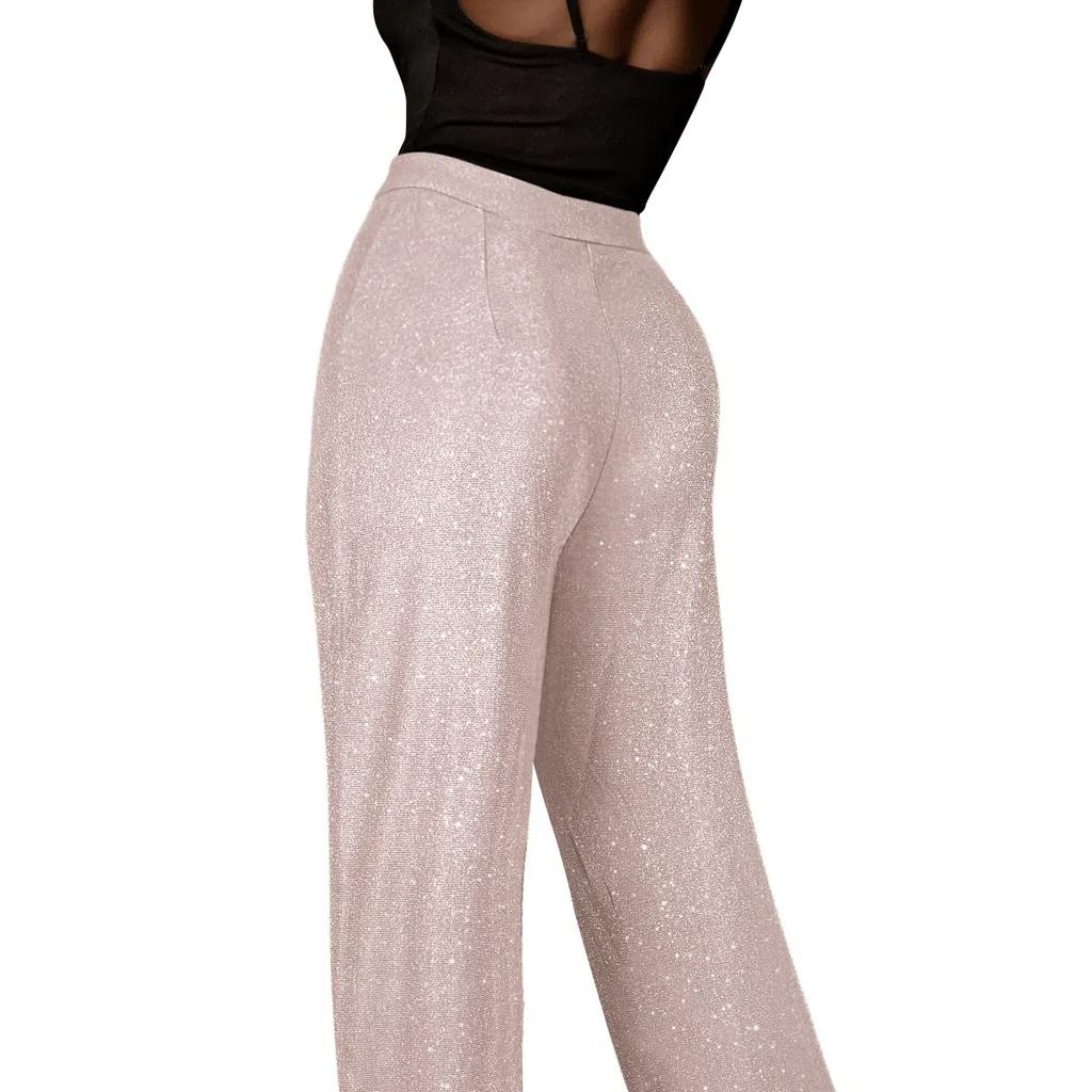 2025 New Sequined Party Fashion Casual High Waisted Women's Pants Retro Wide Leg Trousers High Waisted Loose Casual Pants