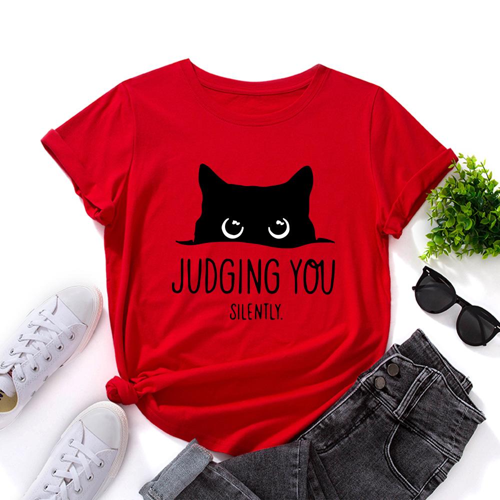 Cotton T-Shirt Short Sleeve Round Neck Women 2d Print Tops