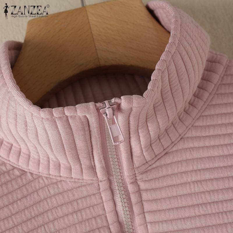 ZANZEA Damen Casual Reißverschluss Stehkragen Langarm Pullover Sweatshirts