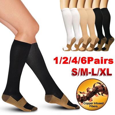6 Paar Kupfer-Kompressionssocken für Damen und Herren, ideal für die Durchblutung, Laufen, Radfahren, Sport – S/ML/XL