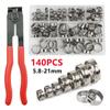 140pcs Single Ear Stepless Hose Clamps Or 1PC Hose Clip Clamp Pliers 7-21mm 304 Stainless Steel Hose Clamps Cinch Clamp Rings