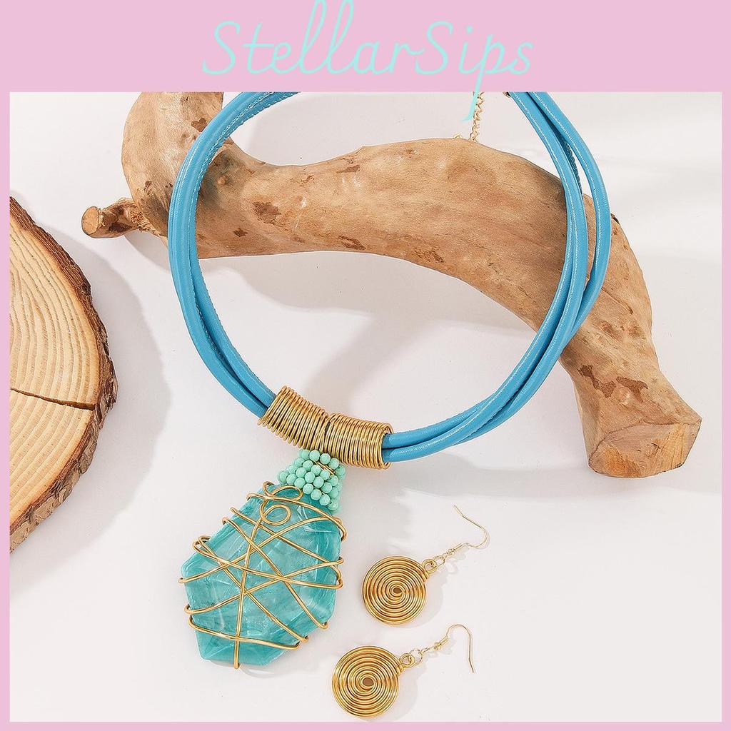 Necklace Geometric Resin Earrings Set Sparkling Big Gems Summer Fashion Style