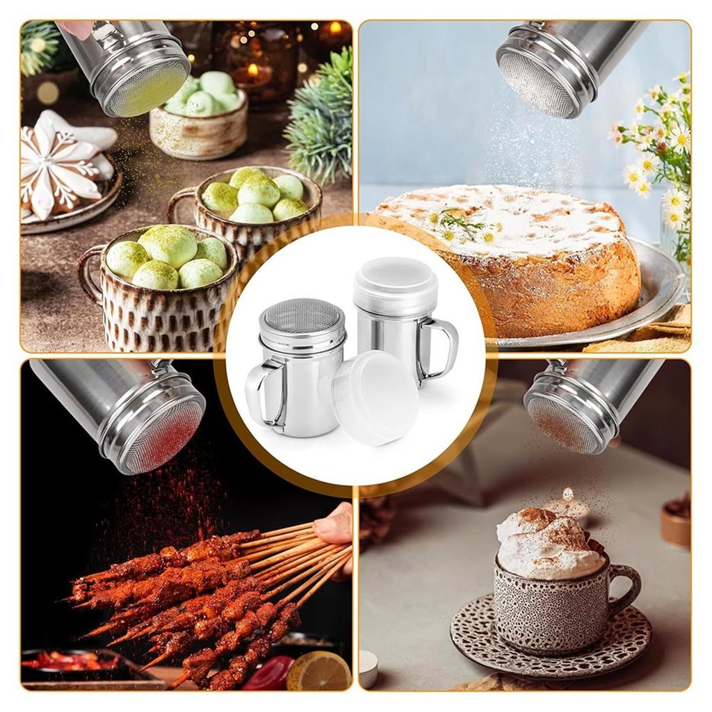 2pcs Powdered Sugar Shaker Duster with Handle Shaker Powder Sprinkler for Coffee Bar Fine Mesh Dredge