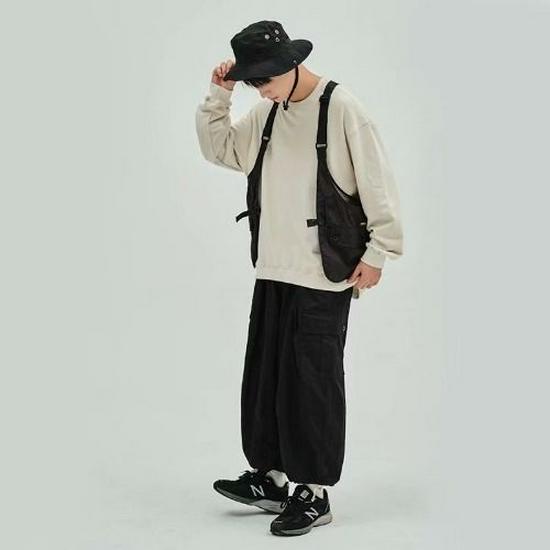 

Летний тактический жилет-слинг унисекс с большими карманами - японский стиль рабочей одежды для использования на открытом воздухе 2XL чёрный