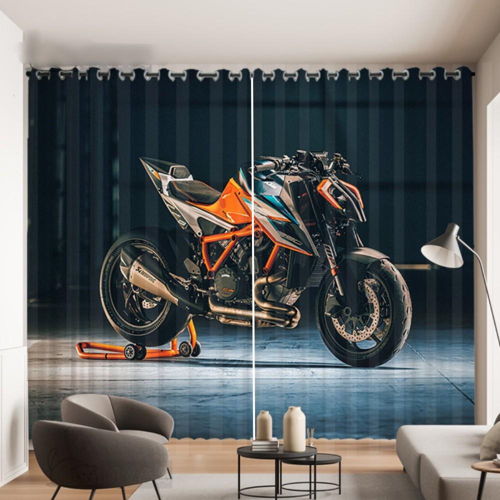 2 Panel Cool Motorcycle Print Curtain for Bedroom Studio Living Room Window Curtain for Floor-to-ceiling Window Cortinas Drapes