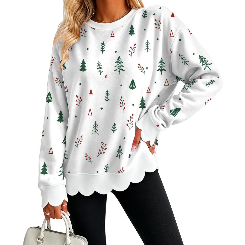 Women's Casual Lace Print Crewneck Sweatshirt Long Sleeve Pullover Top for Everyday Wear