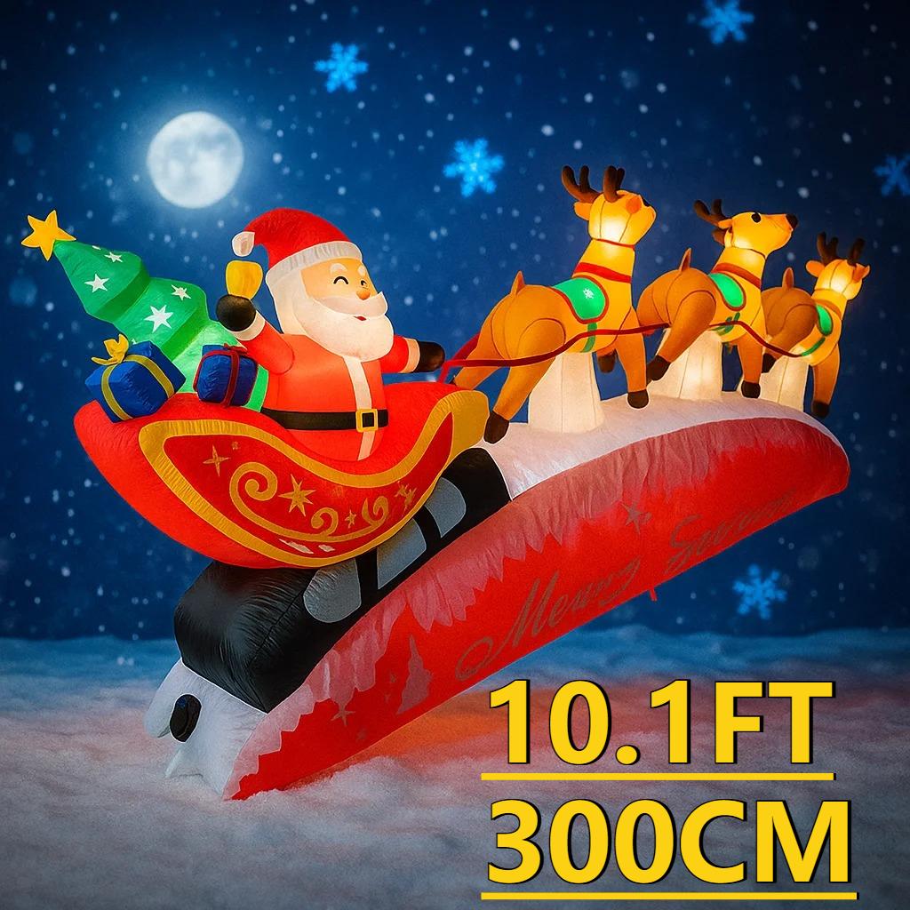 10.1FT LED Inflatable Yard Decor Christma Holiday Santa Sleigh Reindeer Xmas Festive Home Decoration Ornament Toy Gift Supplies