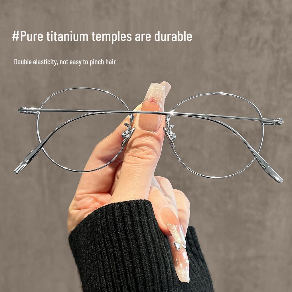 Women's High Power Compact Silver Wire Frame Glasses - Anti-Blue Light, Pure Titanium, Small Pupillary Distance, Ultralight 8807.