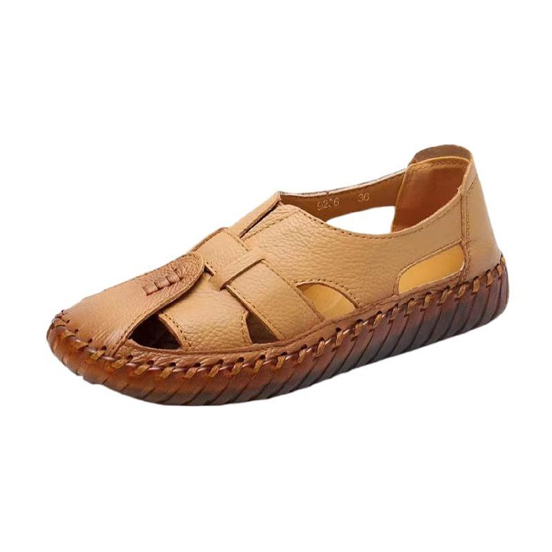 Genuine Leather Women Flat Hollow Summer Shoes Female Breathable Beach Sandals