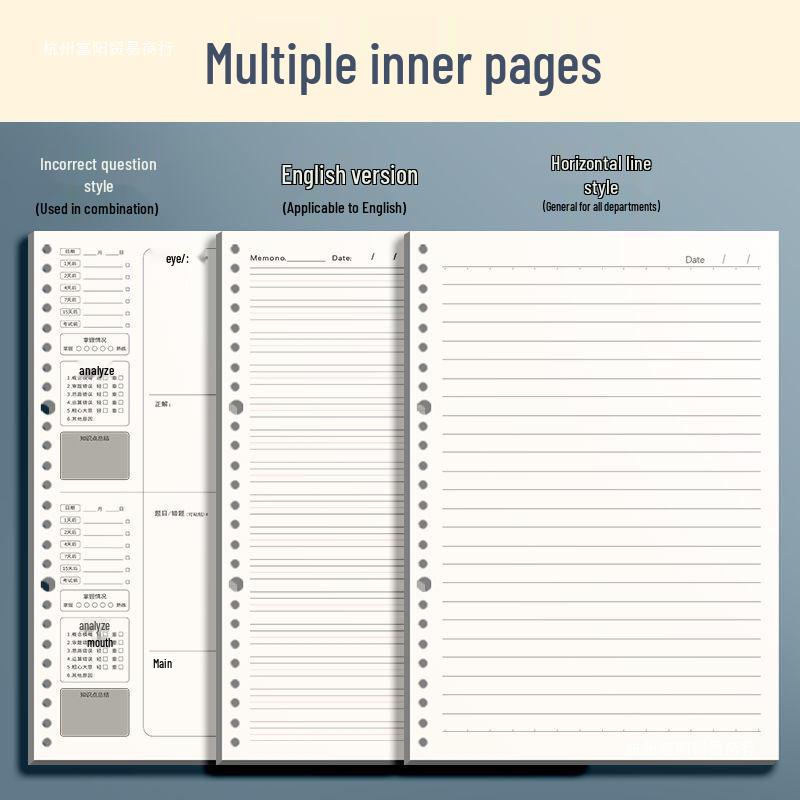 Thickened Loose-Leaf 5-Subject Notebooks for Students: Removable Pages & Error Correction Section