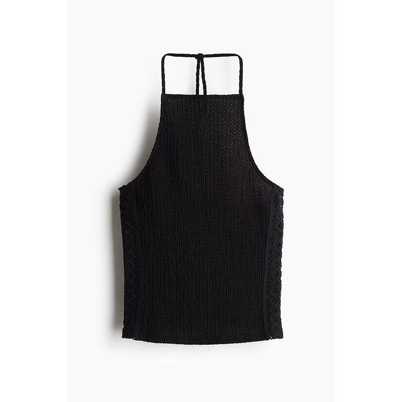 

HM 2025 Summer New Arrival Women s Clothing Fashion Casual Texture Open Back Tops 1302186 Black 155/80