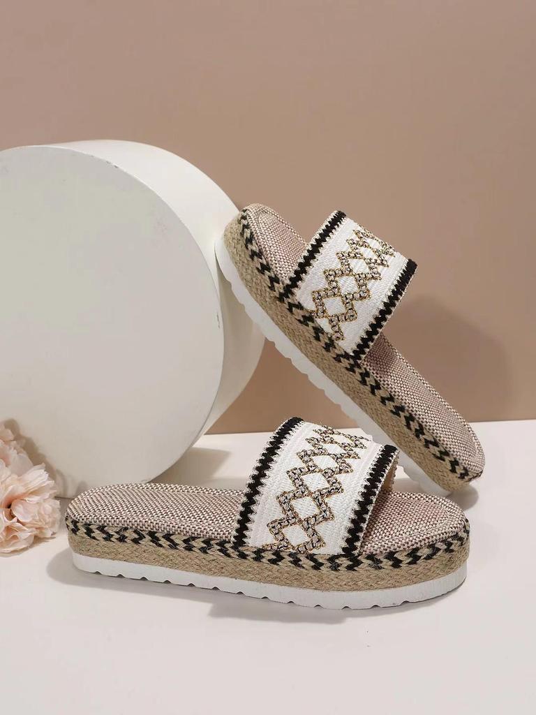 European & American Bohemian Thick-Sole Sandals: Colorful Ribbon, Women's Round-Head Slippers