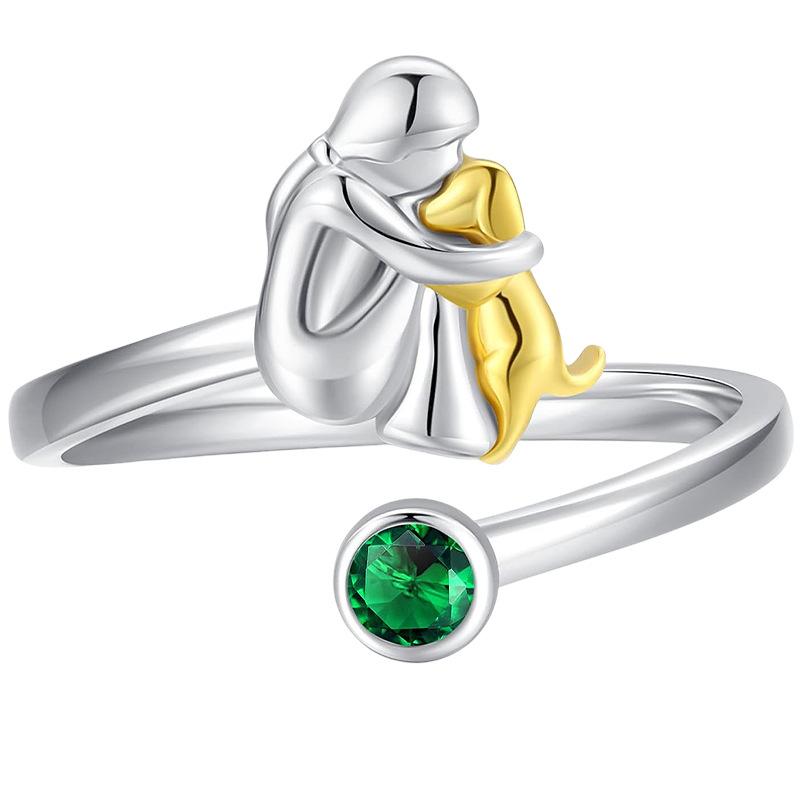 

Girl & Dog Pet Ring, Fashion Ring For Women, European And American Popular Style зелений