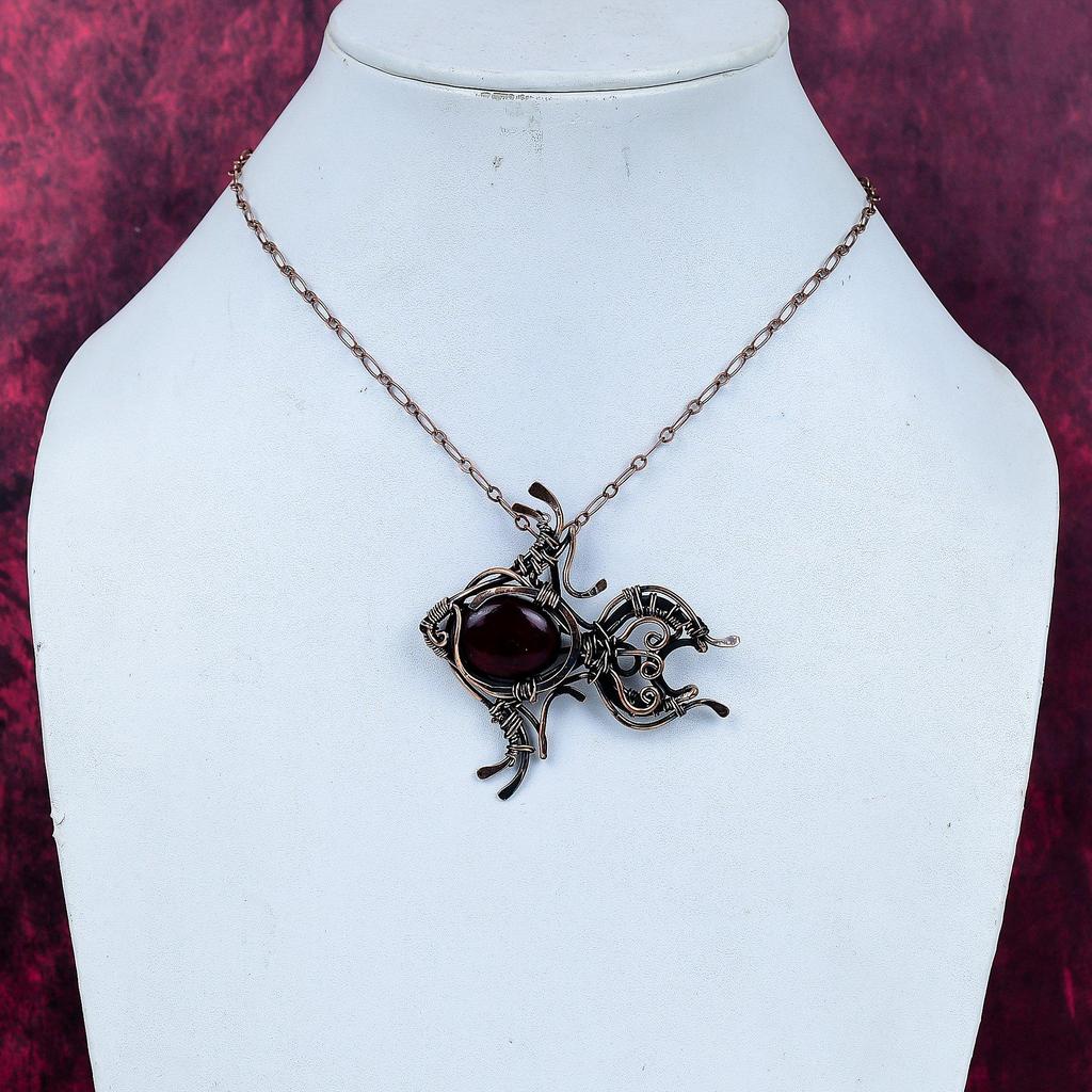 Red Fire Labradorite Pendant Copper Wire Wrapped Jewelry Fish Gemstone Pendant