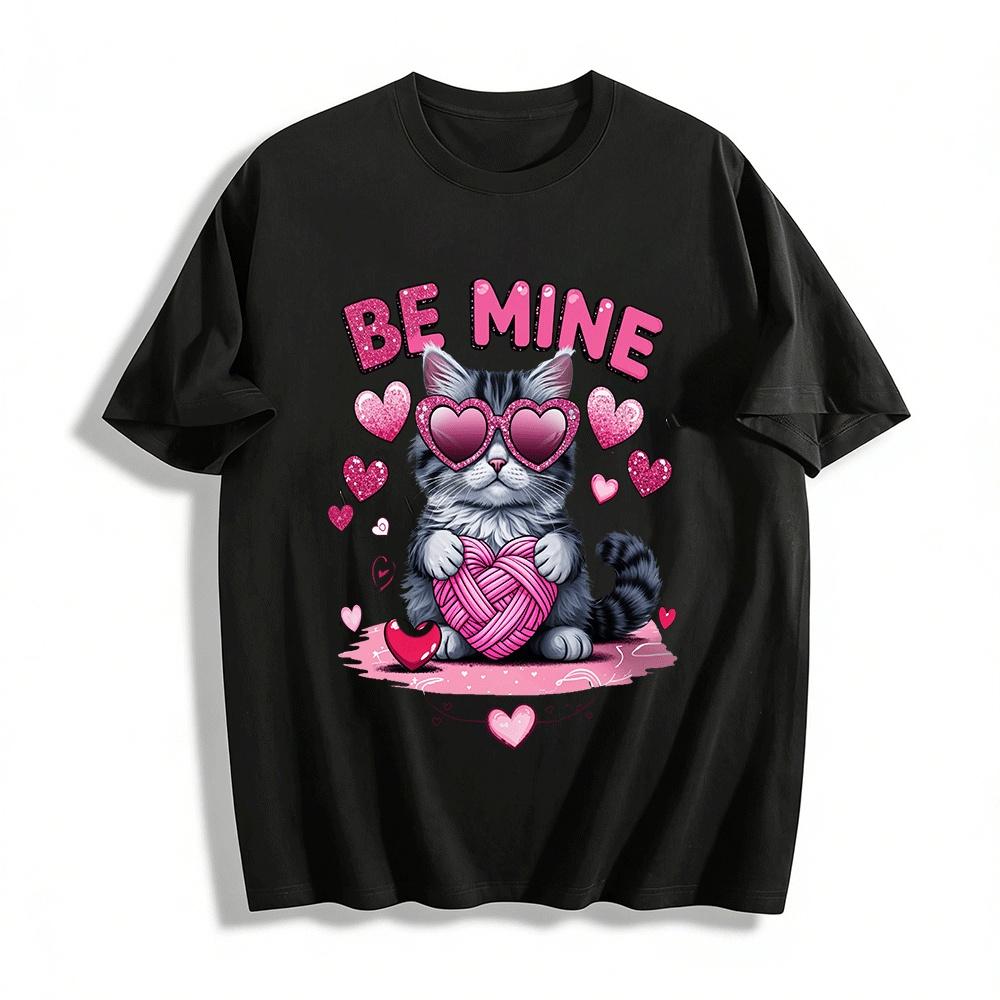 Valentine s Day Cat With Heart Sunglasses Graphic Tee Pure cotton T-shirt XXS