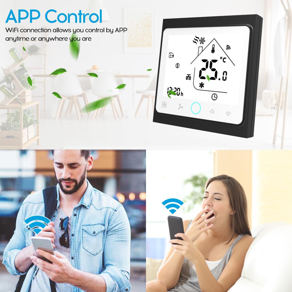 Two Pipe Wifi Voice Intelligent Room Thermostat Digital Programmable Temperature Controller for Air Conditioner  BAC-002ALW  Black   White