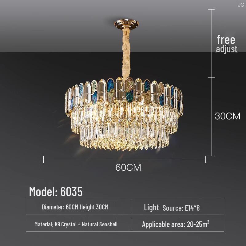 Luxury Crystal Chandelier Ceiling Light for Living, Dining, and Bedroom - High-End Colorful Shell Design